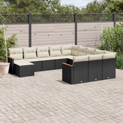 VIDAXL Salon de jardin  - 12 pcs avec coussins noir r&eacute;sine tress&eacute;e