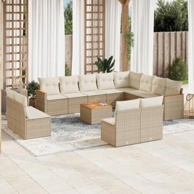 VIDAXL Salon de jardin  - 13 pcs - Coussins beiges