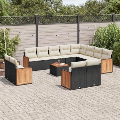 VIDAXL Salon de jardin  - 13 pcs - Coussins noirs