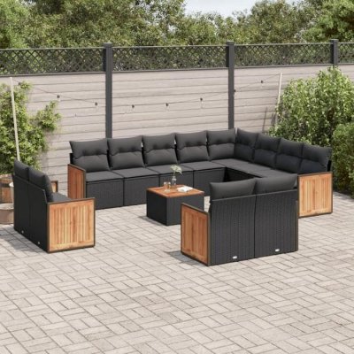 VIDAXL Salon de jardin  13 pcs - R&eacute;sine tress&eacute;e noir