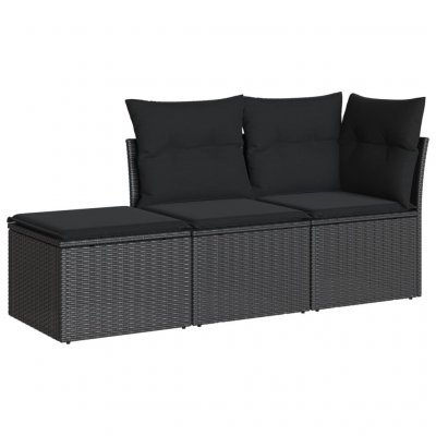 VIDAXL Salon de jardin  3 pcs avec coussins noir r&eacute;sine tress&eacute;e