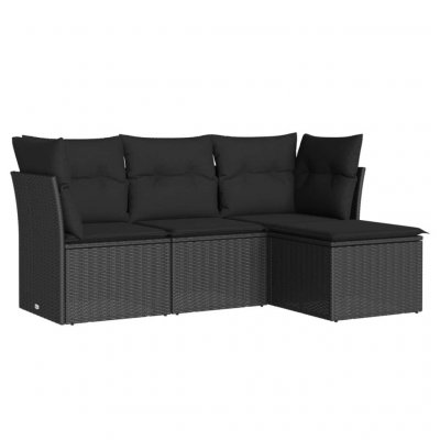 VIDAXL Salon de jardin  4 pcs avec coussins noir r&eacute;sine tress&eacute;e