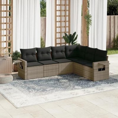 VIDAXL Salon de jardin  6 pcs - R&eacute;sine tress&eacute;e grise