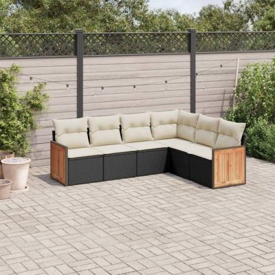 VIDAXL Salon de jardin  6 pi&egrave;ces - R&eacute;sine tress&eacute;e - Coussins noirs