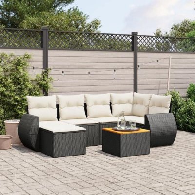 VIDAXL Salon de jardin  7 pcs avec coussins - Noir