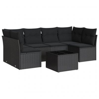 VIDAXL Salon de jardin  7 pcs avec coussins noir r&eacute;sine tress&eacute;e