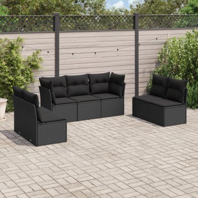 VIDAXL Salon de jardin  7 pcs avec coussins noir sans table tress&eacute;e