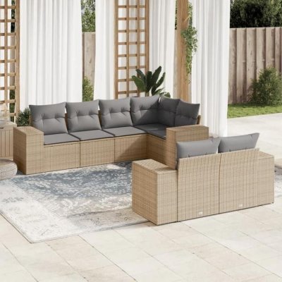 VIDAXL Salon de jardin  7 pcs beige r&eacute;sine tress&eacute;e