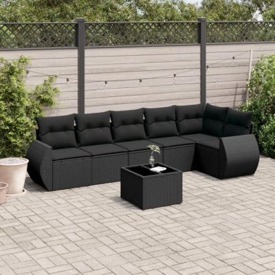 VIDAXL Salon de jardin  7 pi&egrave;ces - Noir - R&eacute;sine tress&eacute;e