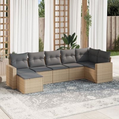 VIDAXL Salon de jardin  7 pi&egrave;ces - R&eacute;sine tress&eacute;e - Coussins beiges