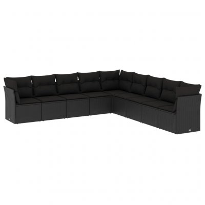 VIDAXL Salon de jardin  9 pcs avec coussins noir r&eacute;sine tress&eacute;e
