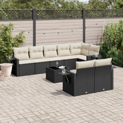 Salon de jardin VidaXL 9 pi&egrave;ces - Noir - R&eacute;sine tress&eacute;e