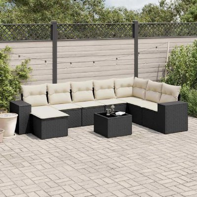VIDAXL Salon de jardin  9 pi&egrave;ces - R&eacute;sine tress&eacute;e - Coussins noirs