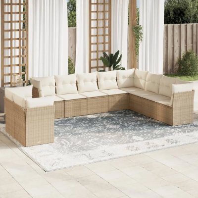 VIDAXL Salon de jardin  avec coussins 10 pcs beige r&eacute;sine tress&eacute;e 
