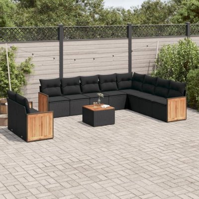 VIDAXL Salon de jardin  avec coussins, 11 pcs - Noir - R&eacute;sine tress&eacute;e