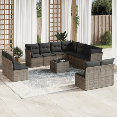 VIDAXL Salon de jardin  avec coussins 12 pcs gris r&eacute;sine tress&eacute;e