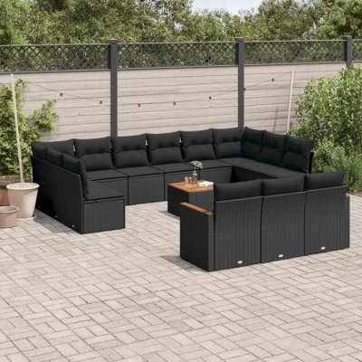 VIDAXL Salon de jardin  avec coussins, 14 pcs - Noir - R&eacute;sine tress&eacute;e