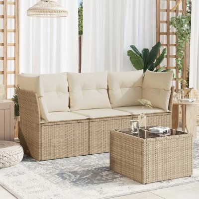 VIDAXL Salon de jardin  avec coussins 4 pcs beige r&eacute;sine tress&eacute;e