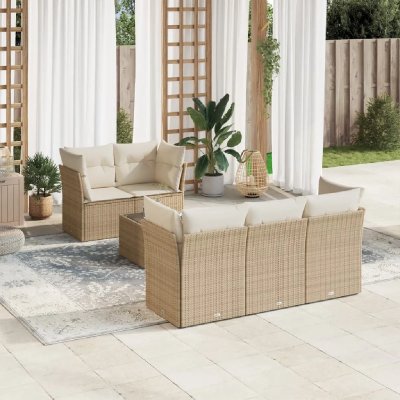 VIDAXL Salon de jardin  avec coussins 6 pcs beige r&eacute;sine tress&eacute;e