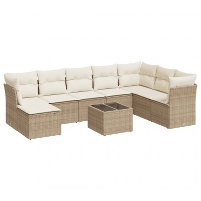 Salon de jardin vidaXL avec coussins 9 pcs beige r&eacute;sine tress&eacute;e
