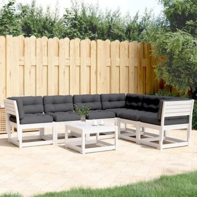 VIDAXL Salon de jardin  - Blanc bois massif
