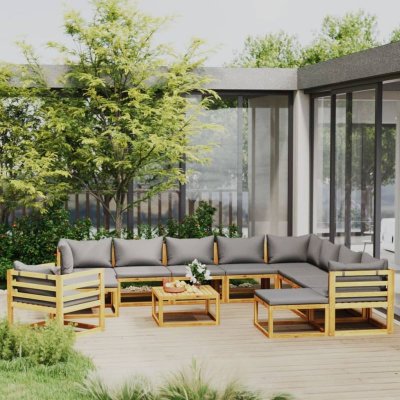 VIDAXL Salon de jardin -  - Bois d'acacia solide - Gris fonc&eacute; - 12 pcs