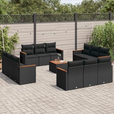 VIDAXL Salon de jardin  - Noir - R&eacute;sine tress&eacute;e