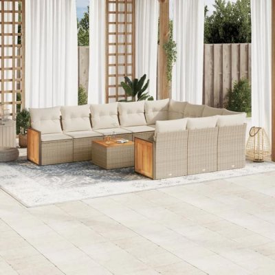 VIDAXL Salon de jardin  r&eacute;sine tress&eacute;e - Beige - 11 pi&egrave;ces