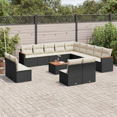 VIDAXL Salon de jardin  rotin noir 14 pieces