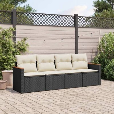 VIDAXL Salon de Jardin  Salon 4 pcs avec Coussins - Noir R&eacute;sine Tress&eacute;e