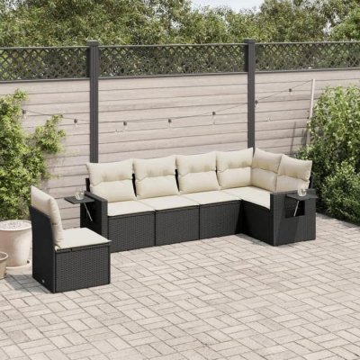VIDAXL Salon de Jardin  Salon 6 pcs avec Coussins - Noir R&eacute;sine Tress&eacute;e
