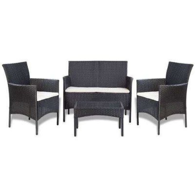 VIDAXL Salon d&eacute;tente 4 pi&egrave;ces avec coussins - Noir - 105 x 58 x 84 cm