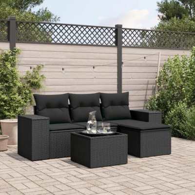 VIDAXL Salon jardin 5 pcs noir r&eacute;sine tress&eacute;e 