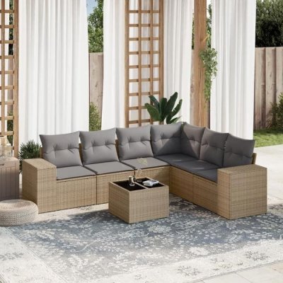 VIDAXL Salon jardin 7 pcs beige r&eacute;sine tress&eacute;e 