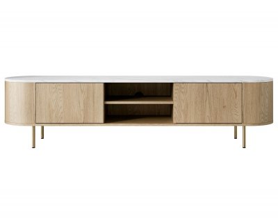 BESTMOBILIER Sansa - meuble tv 184 cm - 2 portes et 2 niches - plateau effet marbre