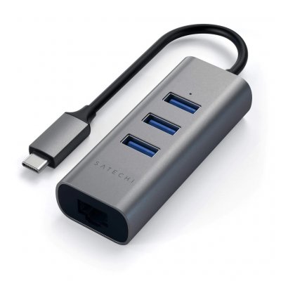 SATECHI  Type-C 2-in-1 3 Port USB 3.0 Hub & Ethernet space gray