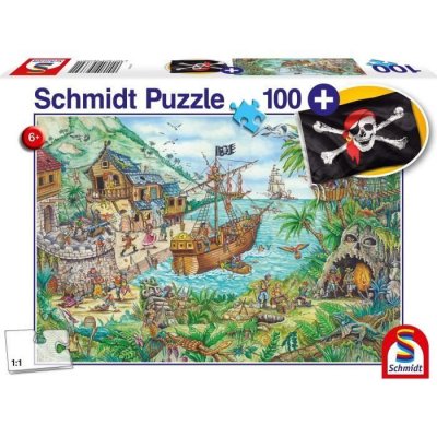SCHMIDT SPIELE Schmidt Puzzle 100 pi&egrave;ces : dans la Baie aux Pirates, avec Drapeau