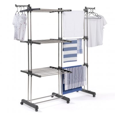 IDMARKET S&eacute;choir &agrave; linge giga gris extensible grande capacit&eacute; et 30 accessoires