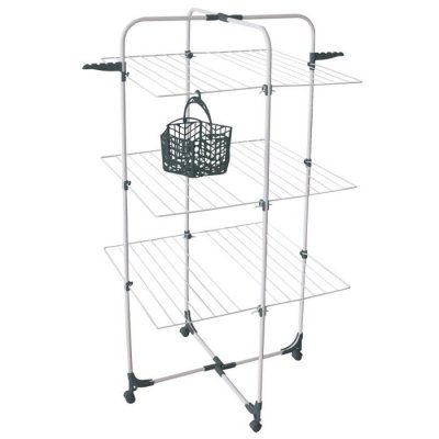 MSV S&eacute;choir &agrave; linge Tour 3 niveaux 68 cm avec panier &agrave; pinces