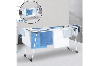 IDMARKET S&eacute;choir &agrave; linge ULTRA gris et blanc 160 &agrave; 211,5 CM &eacute;tendoir extensible pliable