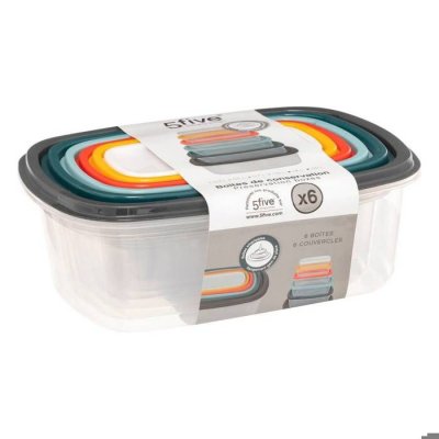 5FIVE Secret de gourmet Lot de 6 grandes boites alimentaires rectangles