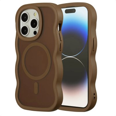 SELENCIA  Coque arri&egrave;re Wavy avec MagSafe Apple iPhone 14 Pro - Mocha Brown