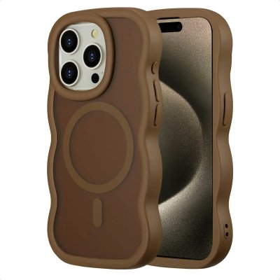 SELENCIA  Coque arri&egrave;re Wavy avec MagSafe Apple iPhone 15 Pro - Mocha Brown