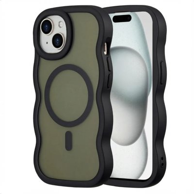 SELENCIA  Coque arri&egrave;re Wavy avec MagSafe pour Apple iPhone 15 - Noir