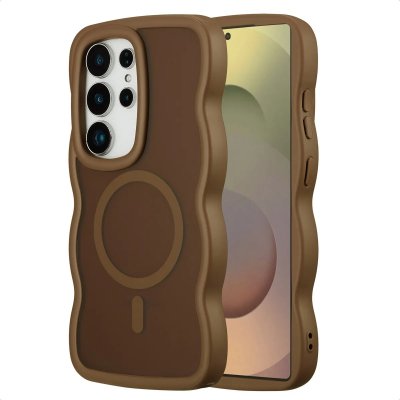 SELENCIA  Coque arri&egrave;re Wavy avec MagSafe Samsung Galaxy S25 Ultra - Mocha Brown