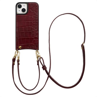 SELENCIA  Coque de t&eacute;lephone Nova Croco avec cordon et porte-cartes Apple iPhone 15 - Burgundy