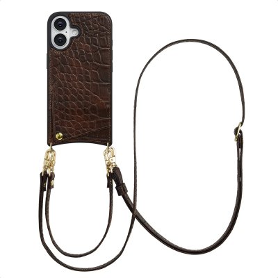 SELENCIA  Coque de t&eacute;lephone Nova Croco avec cordon et porte-cartes Apple iPhone 16 - Choco Brown