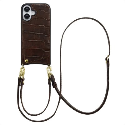 SELENCIA  Coque de t&eacute;lephone Nova Croco avec cordon et porte-cartes Apple iPhone 17 - Choco Brown