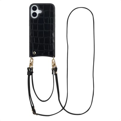 SELENCIA  Coque de t&eacute;lephone Nova Croco avec cordon et porte-cartes Apple iPhone 17 - Noir
