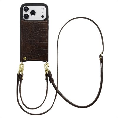 SELENCIA  Coque de t&eacute;lephone Nova Croco avec cordon et porte-cartes Apple iPhone 17 Pro - Choco Brown